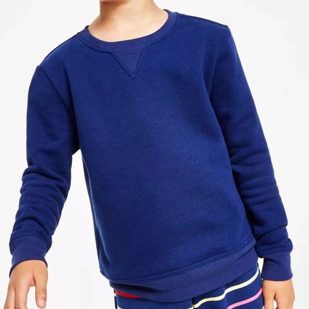 Charter Club Unisex Kids Boys Girls Crewneck Fleece Pajama Top, Medieval Blue